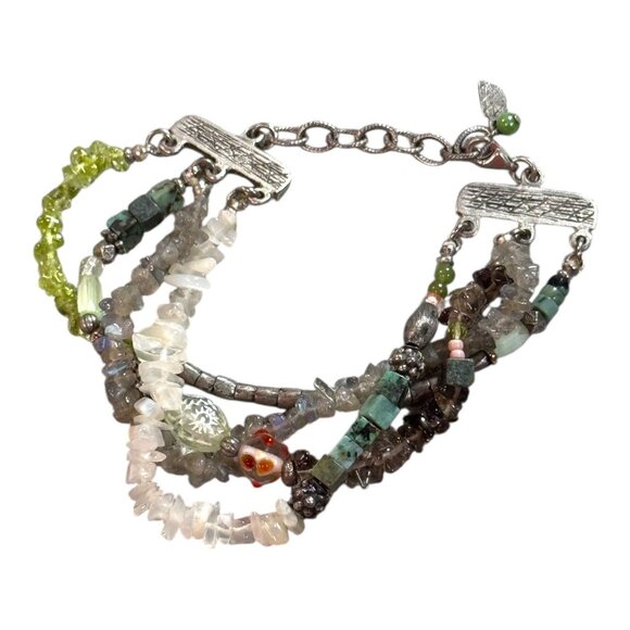 Vt 925 Sterling Silver Chunky Multi Strand Labradorite Moonstone Beaded Bracelet - Picture 8 of 8